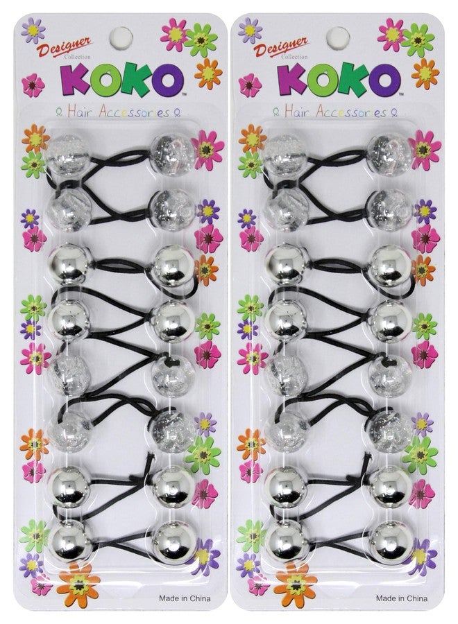 كوكو - مجموعة بريموم من 20 ربطة شعر فقاعية. ربطات شعر مطاطية 18 مم، حاملات ذيل حصان فقاعية. إكسسوارات مطاطية ملونة للأطفال والفتيات والنساء من جميع الأعمار (نافي) (مزيج فضي لامع) - Image 1